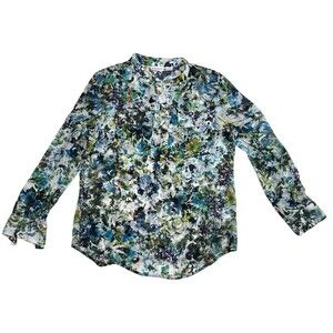 Liz Claiborne L/S Mandarin Style Women's Top Blouse Pockets Sheer Size Medium